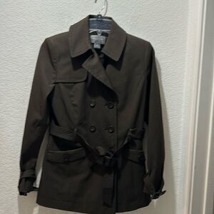 Ann Taylor petites Brown Nylon Double Breasted Belted Coat SP